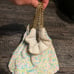 Vintage 1960s Pastel beads reversible white beads purse w/gold chain handles