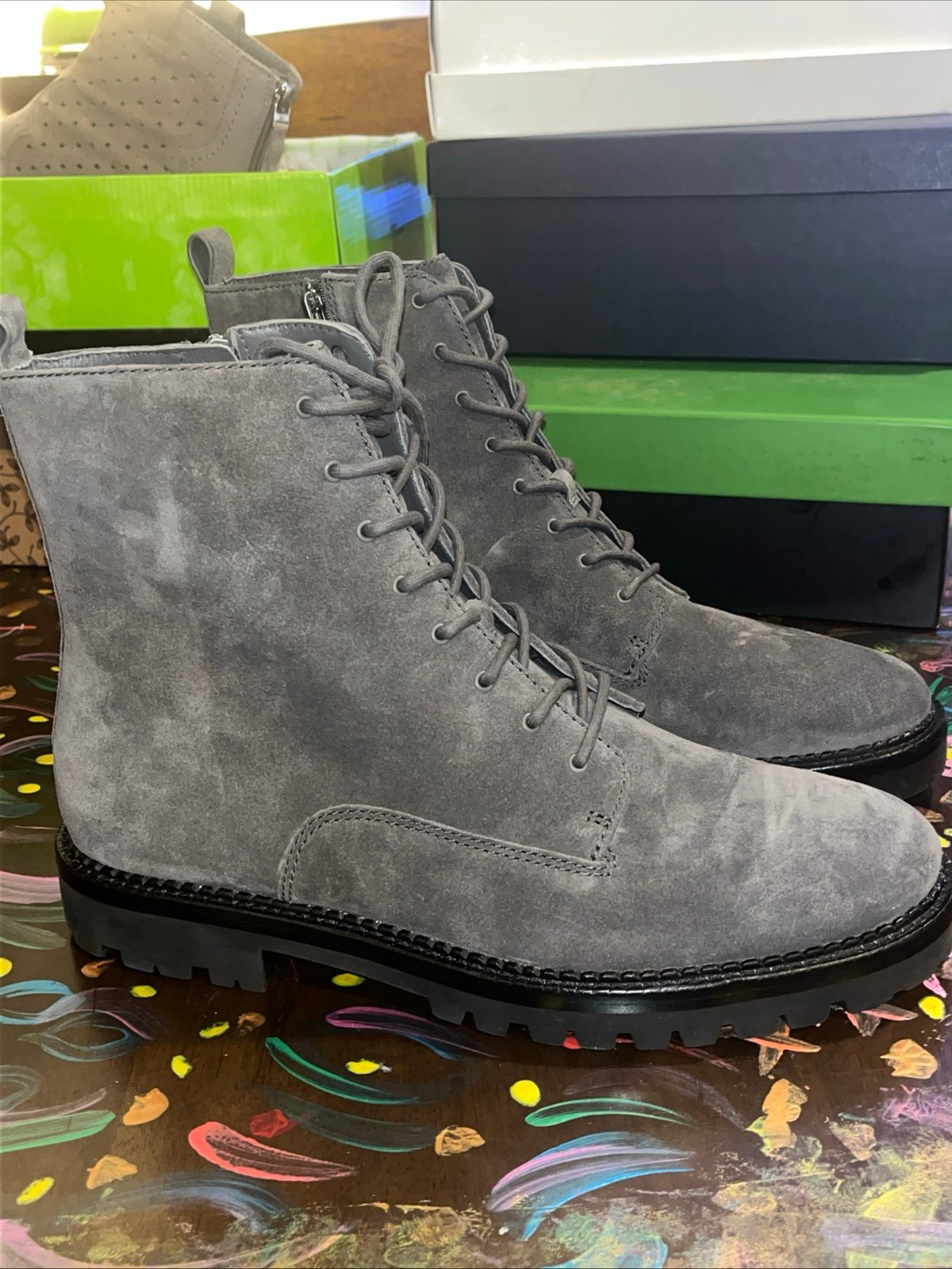 Vince Cabria Gray Combat & Lace-up Boots Size 12 Medium MSRP 395 New