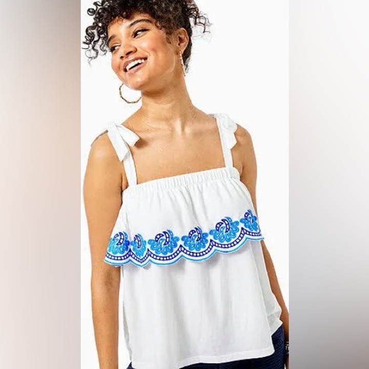 Lilly Pulitzer NWT Benita Top white blue scallop women’s size XL