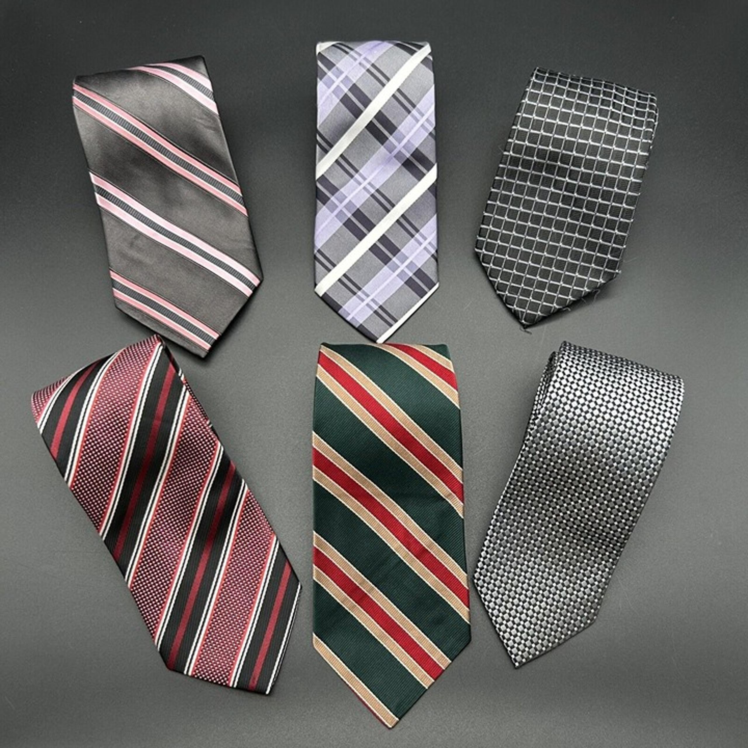 Lot of 6 Men's Neck Ties 55-58" Long 3" Wide Stripe Plaid Gray Purple Pink Black