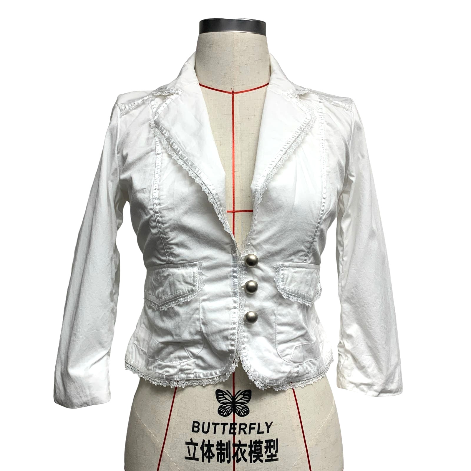 Tulle Womens Size S White Button Front Lace Trim Y2K Blazer