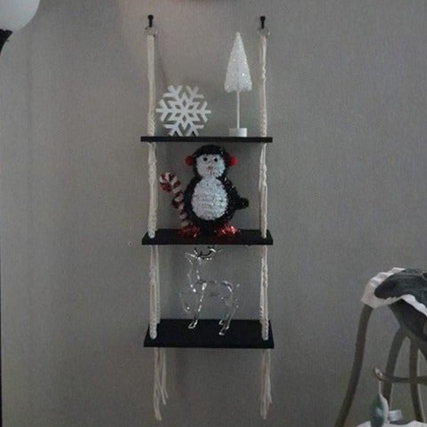 Macrame Shelf Hanging Shelves, Wooden Wall Shelf with Woven Rope.