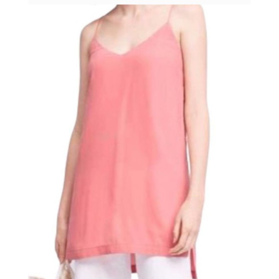 Anthropologie Maeve Women’s Meret Silk Cami Tunic size 0 Coral Criss Cross Strap