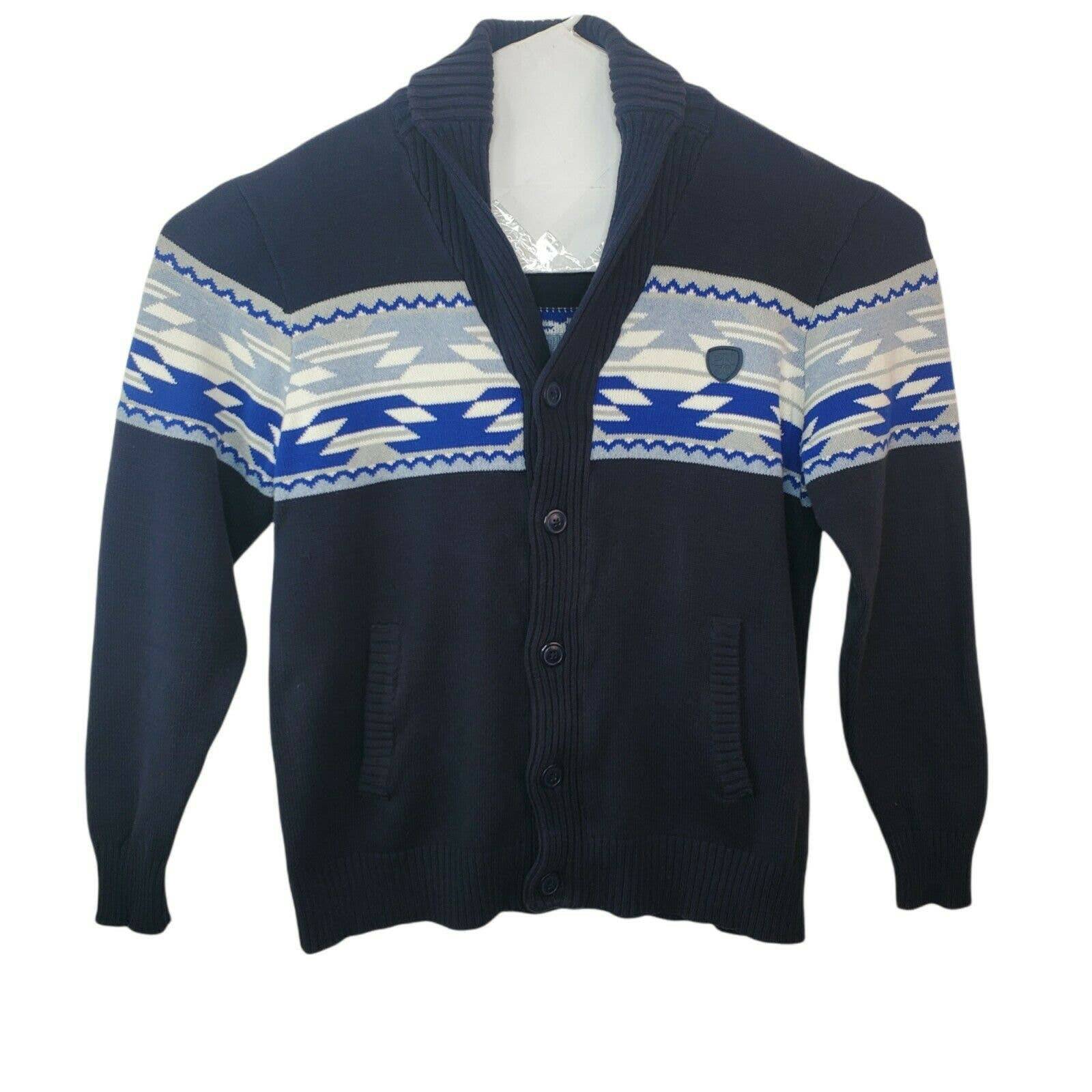 PARISH NATION 56 Shawl Sweater Mens XL Southwest Aztec Navy Blue Button Up