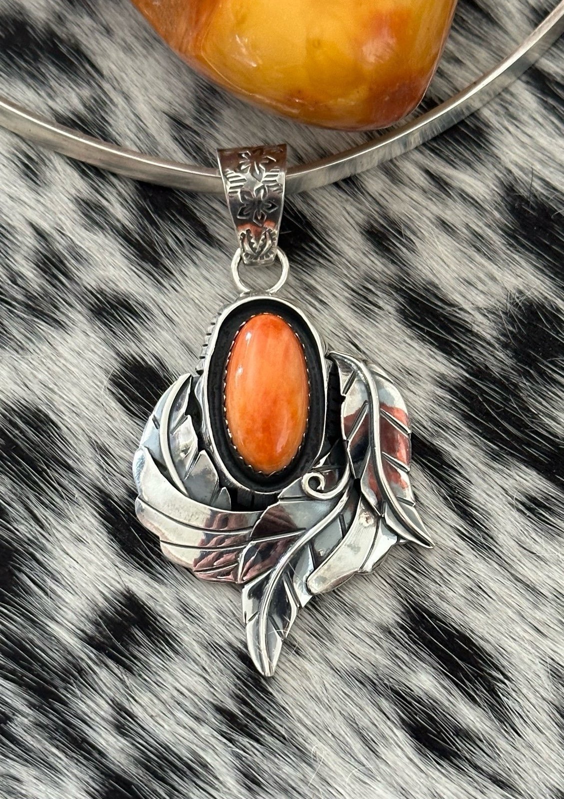 Spiny oyster southwestern glamour sterling silver pendant