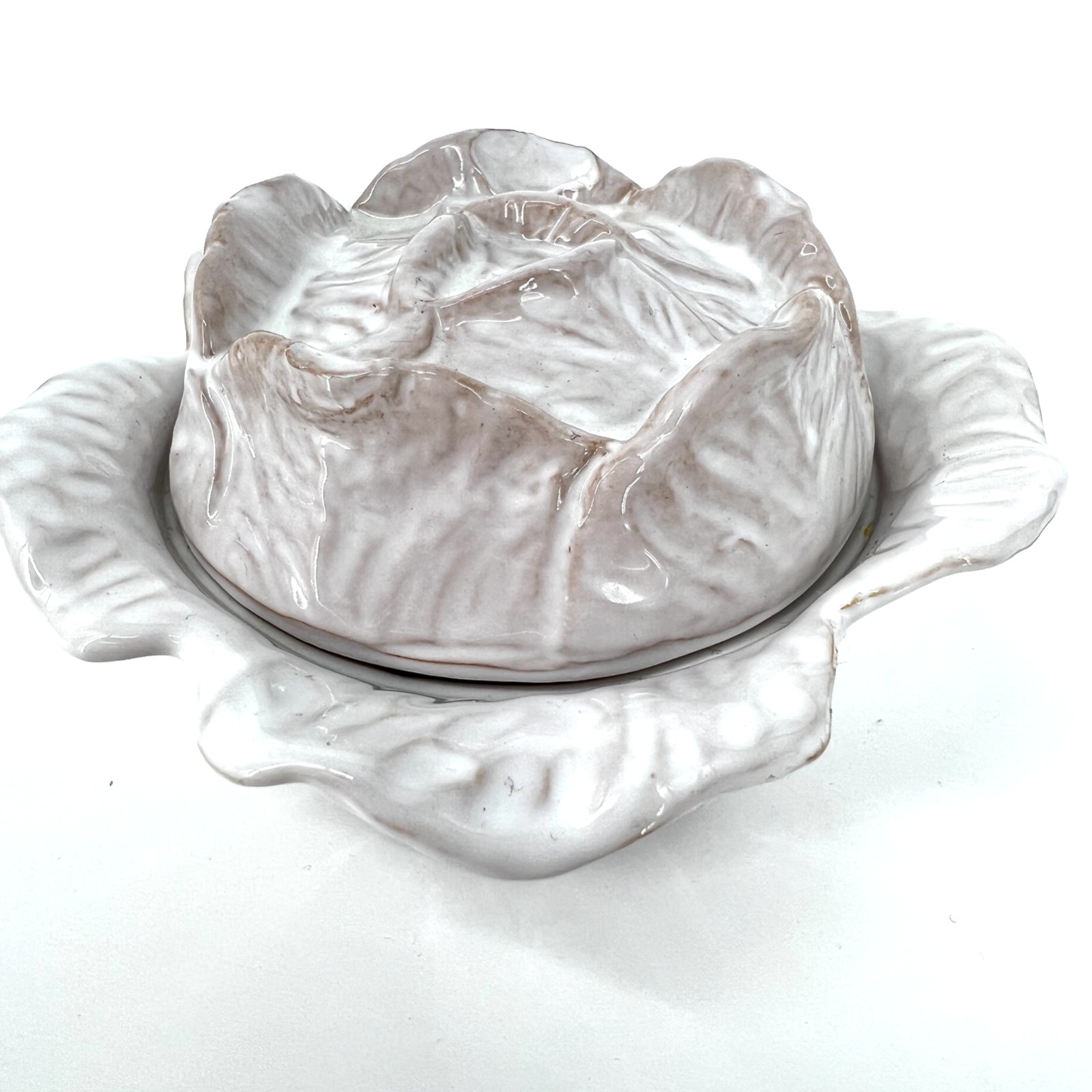 VINTAGE WHITE CABBAGE COVERED MUSTARD BOWL PV ITALY PEASANT VILLAGE