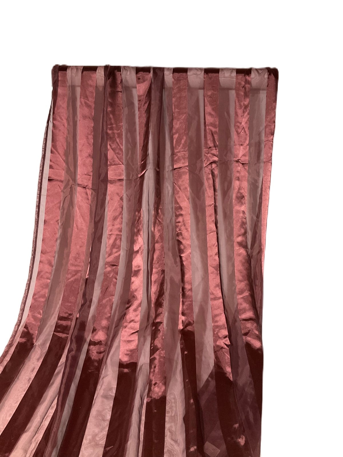 Sheer Maroon Curtains With Sateen Stripes-4 Panels (42” W x 84” L)