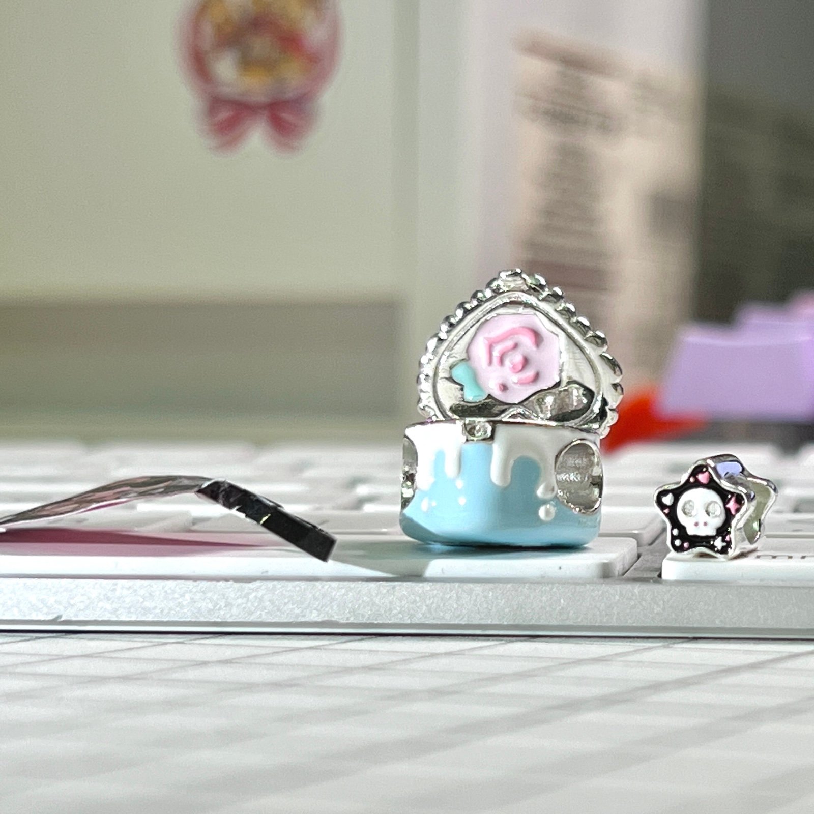 Openable Cross Heart Shaped 925 Silver Charm with Rose and skull