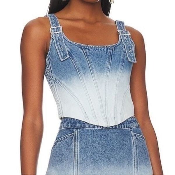 Amanda Uprichard Raisa Top in Ioania Denim Buckle Crop Top Sz Lg