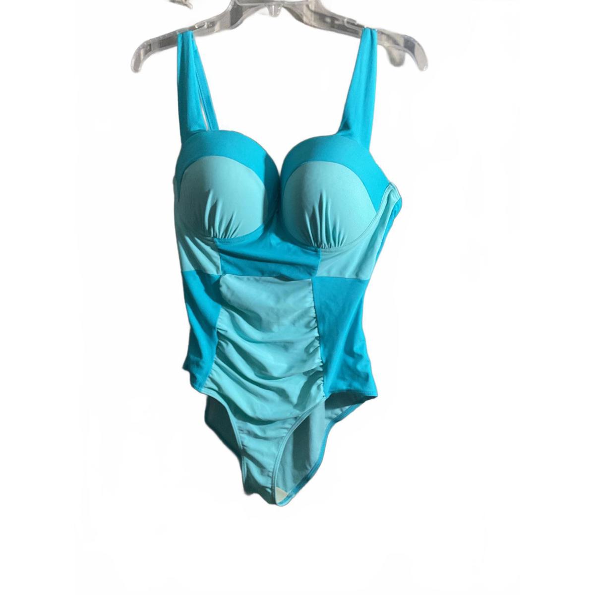 Stylish Aqua Blue One-Piece Swimsuit 0X