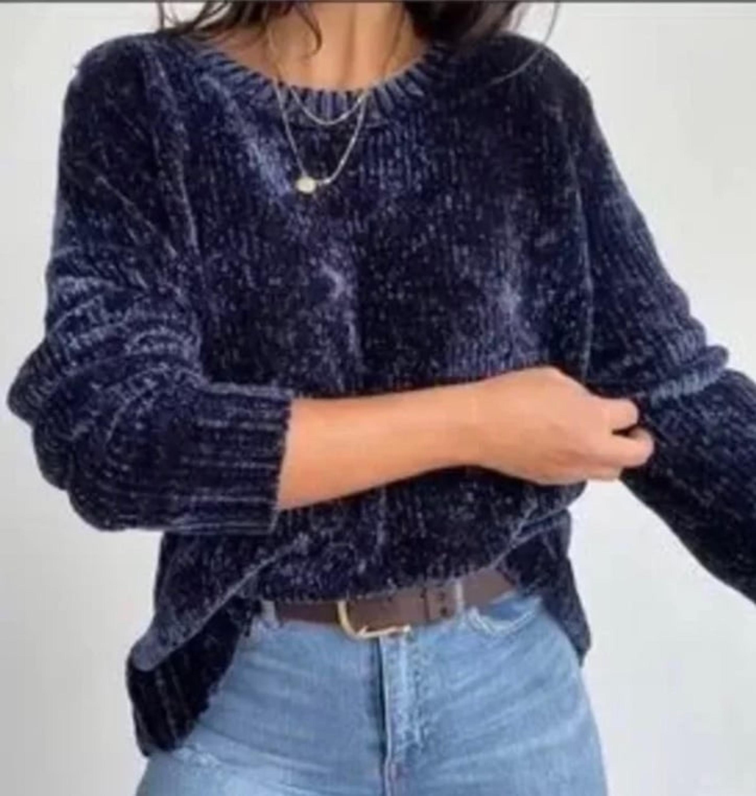 Orvis Blue Chenille Scoop Neck Sweater Women’s Medium Chunky Crewneck Deep Blue