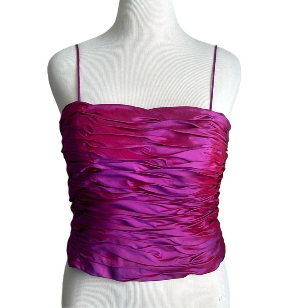 Marisa Baratelli Fuchsia Thai Silk Shirred Strapless Bustier Top w/Bow Size 14