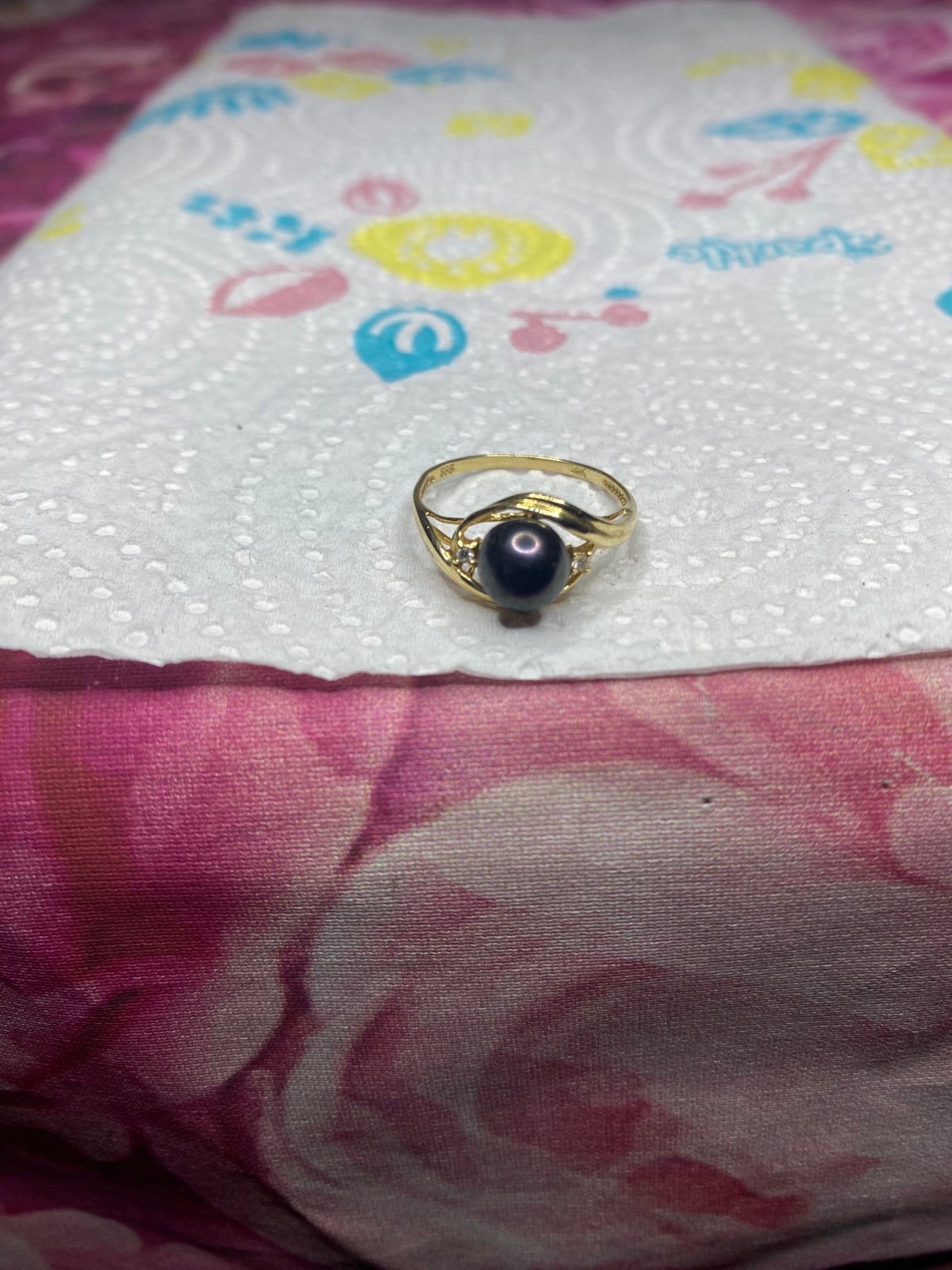 14k gold Tahitian pearl diamond ring