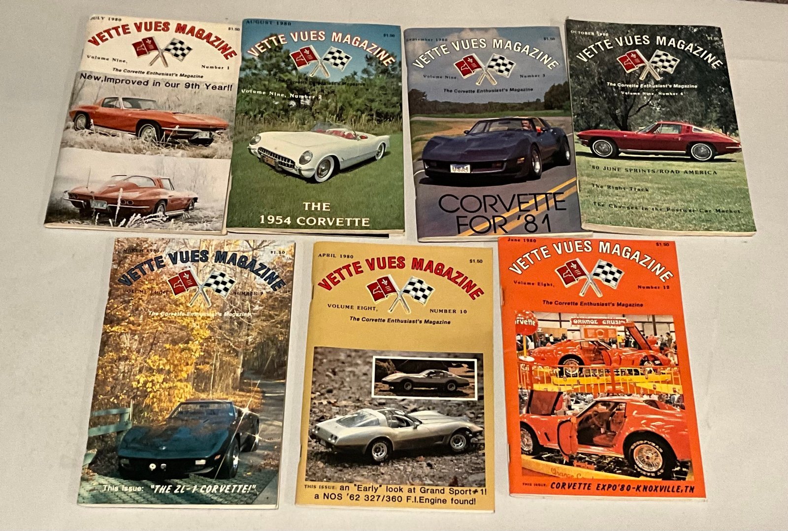 1980 Vette Vues Magazine Lot - 7 Total Magazines - Corvette, Vintage