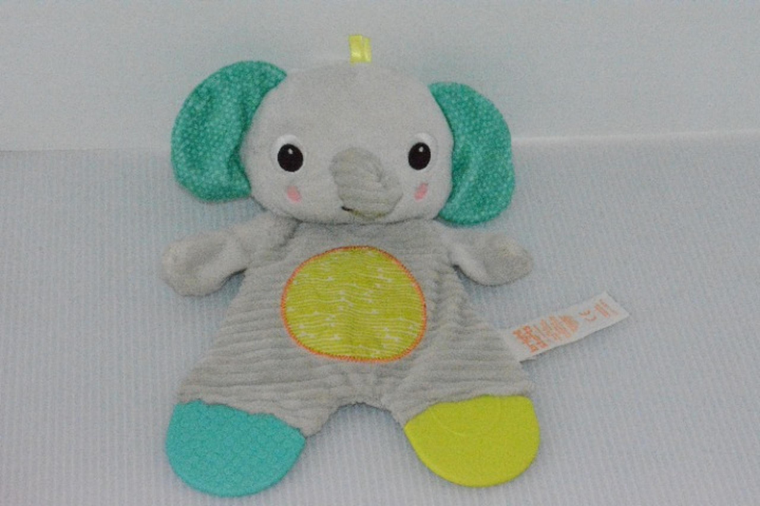 Bright Starts Plush Elephant Snuggle & Teethe Baby Crinkle Toy Gray Lovey Blanky