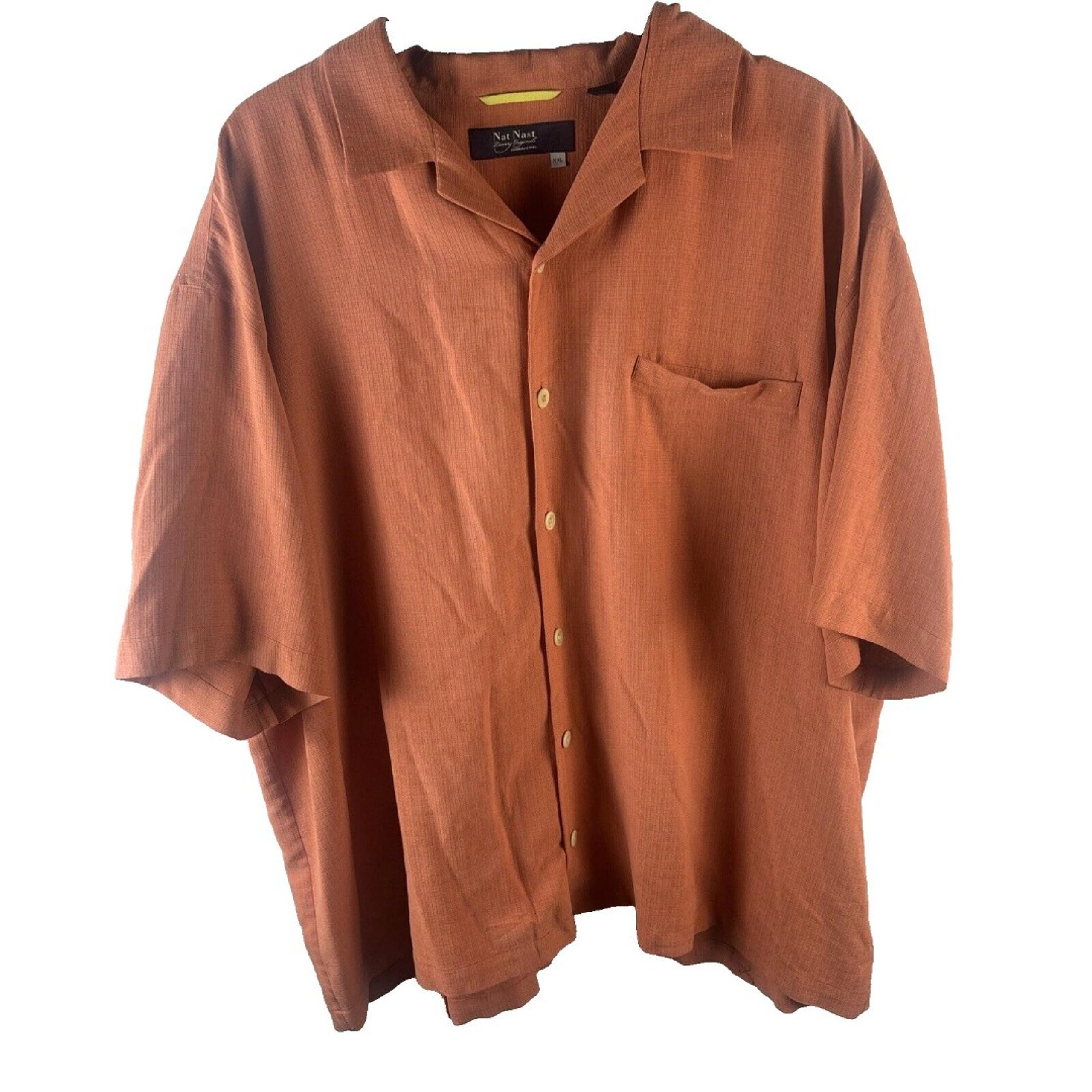 Nat Nast Mens XXL Silk Button Up Down Shirt Orange Beach