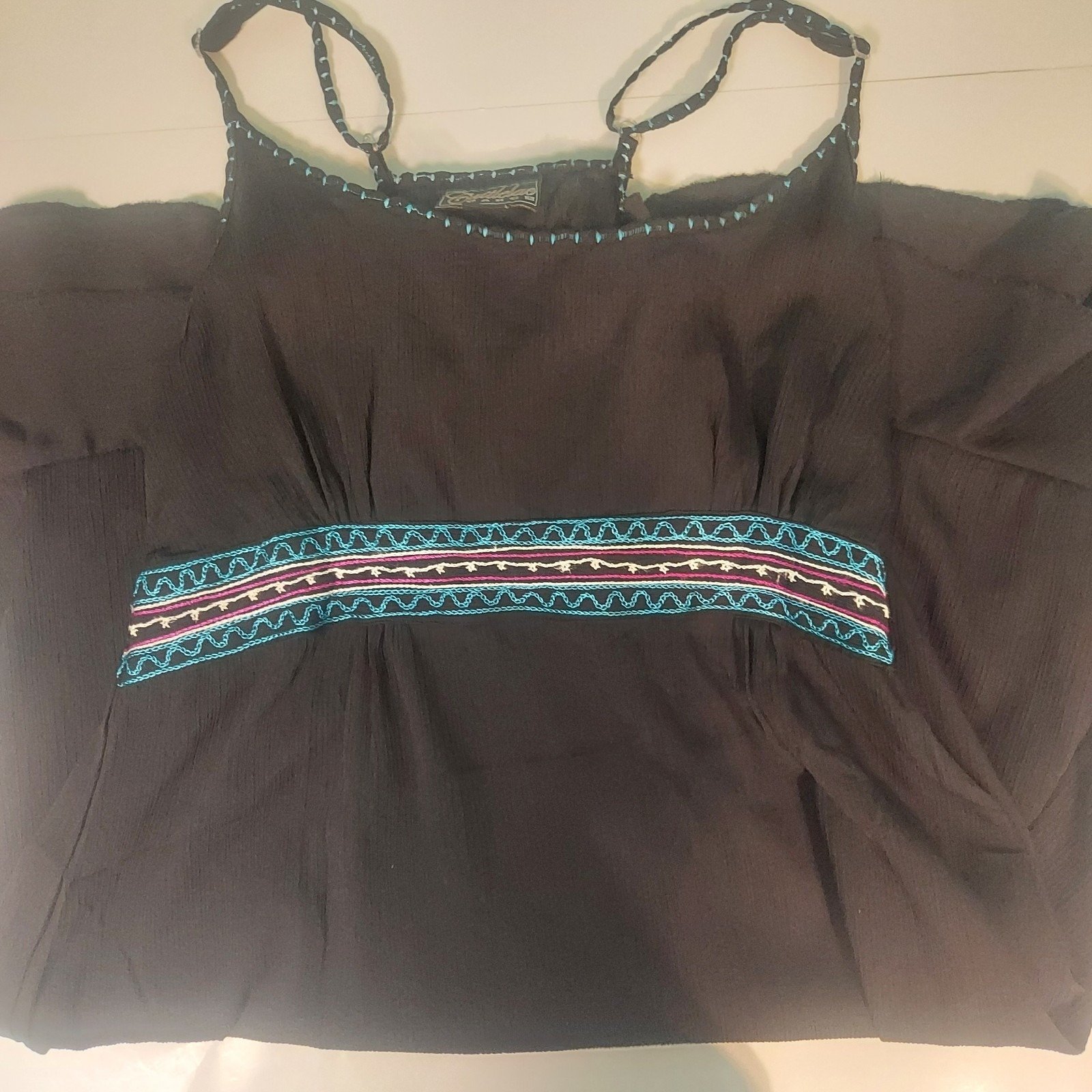 Cattlelac Ranch Womens Black Dress Xl 127019 Tiered Straps Embroidered