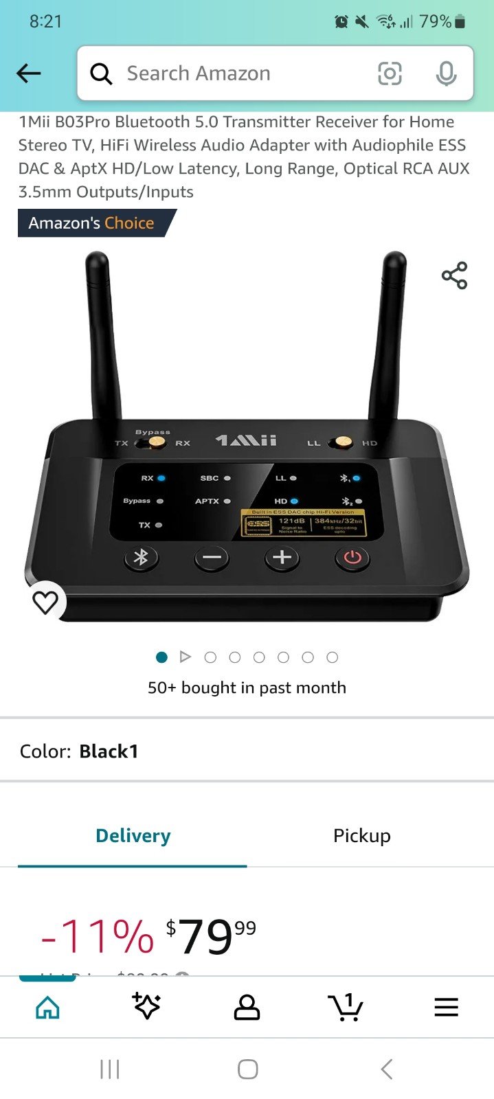 1Mii B03Pro Bluetooth 5.0 Transmitter Receiver for Home Stereo TV, HiFi Wireless
