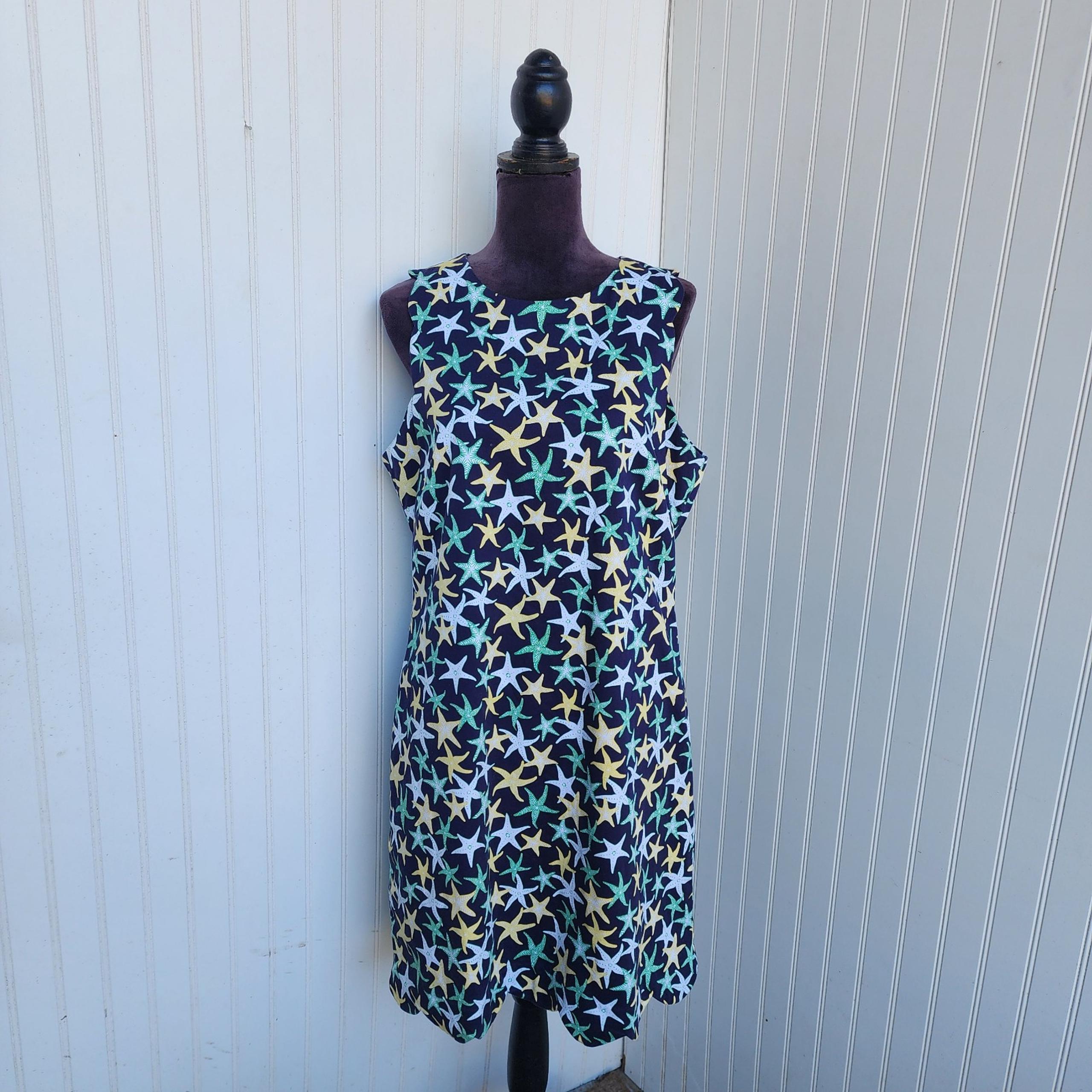 Pappagallo Women's Something Blue Shift Dress Bright Navy Multi Star Fish 14

D1