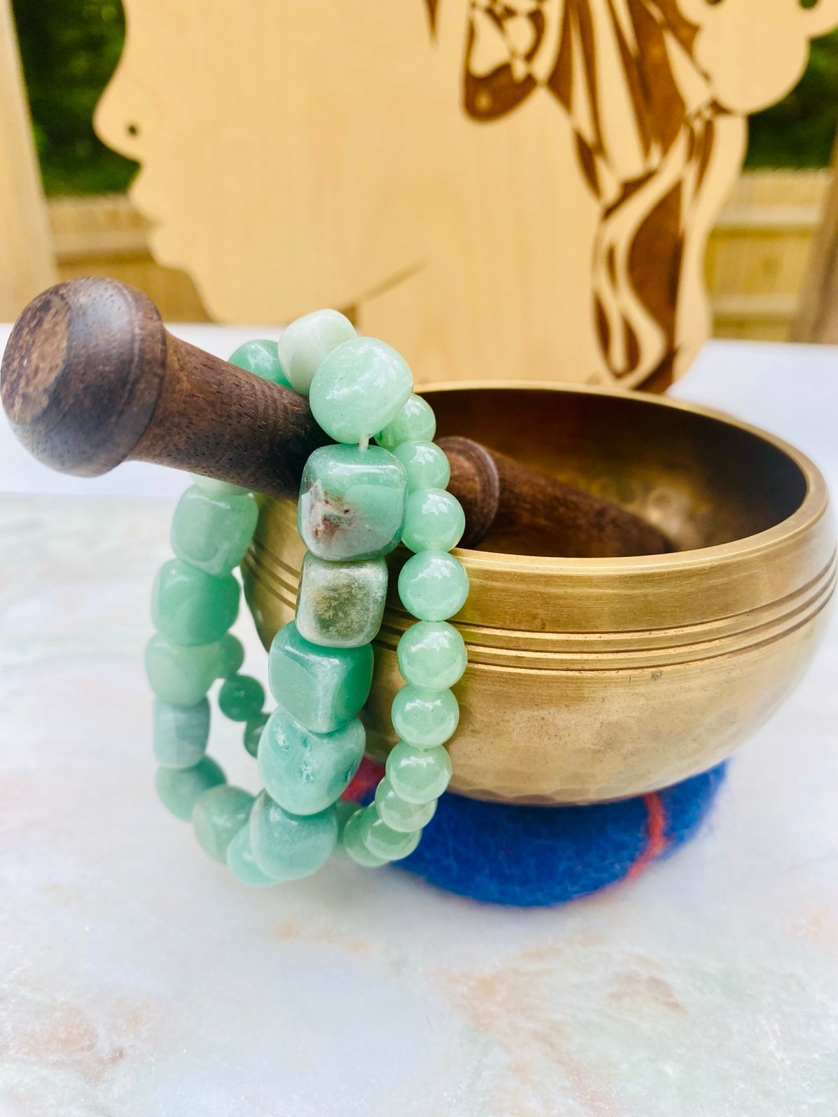 Green Aventurine Stone of Manifestation Nugget & Round Bracelets 2pcs