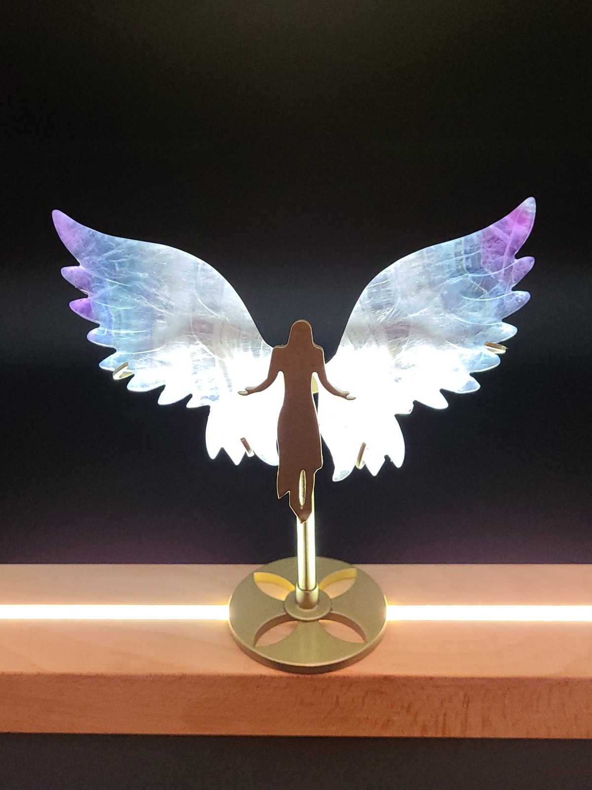 Handcarved Fluorite Angel Wings with Stand