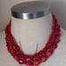 Vintage Natural Coral Chunky Beaded 5 Strand Necklace with Sterling Silver Clasp