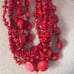 Vintage Natural Coral Chunky Beaded 5 Strand Necklace with Sterling Silver Clasp