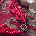 Vintage Natural Coral Chunky Beaded 5 Strand Necklace with Sterling Silver Clasp