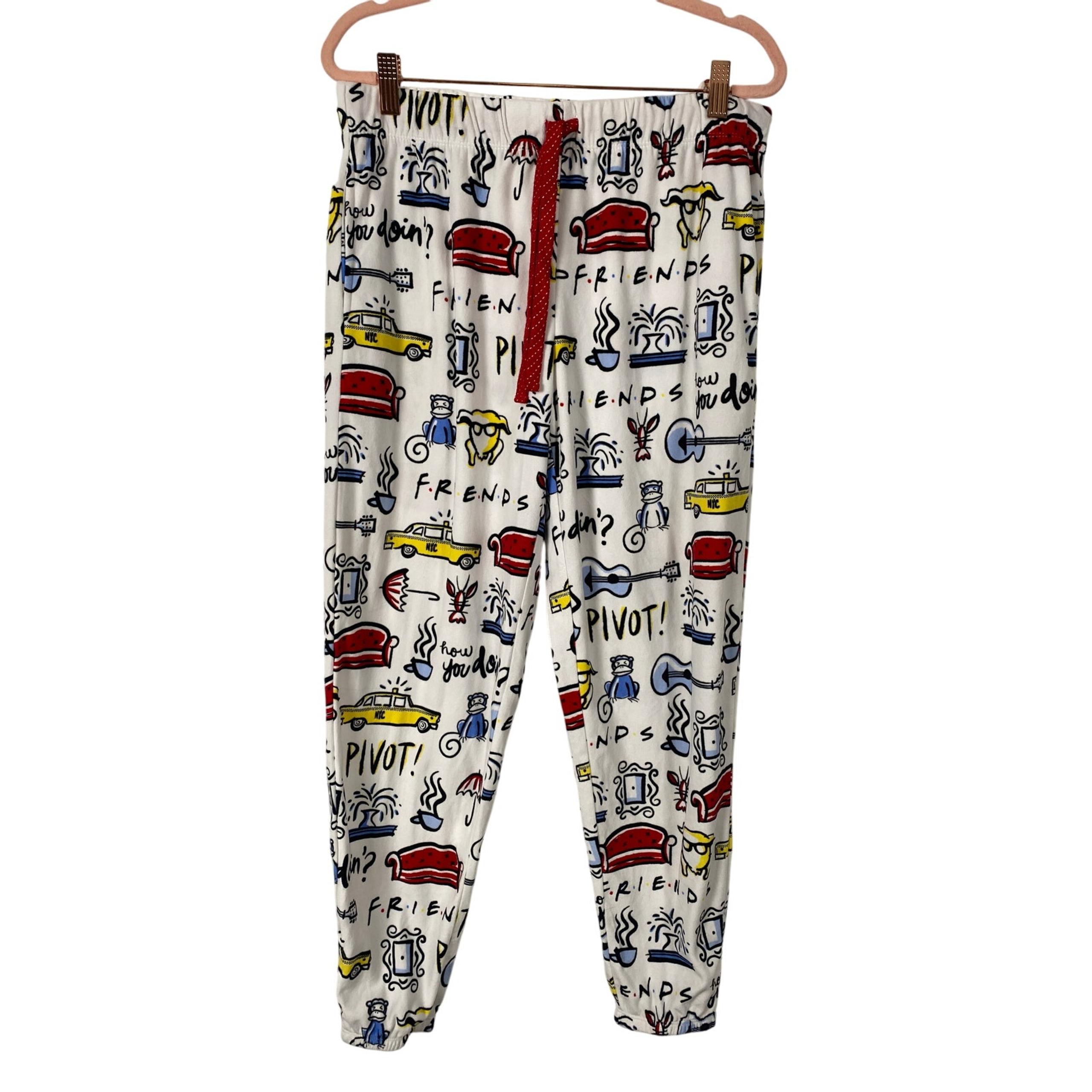 Friends Theme Women Soft Pajama Bottom White Drawstring Size S 4-6