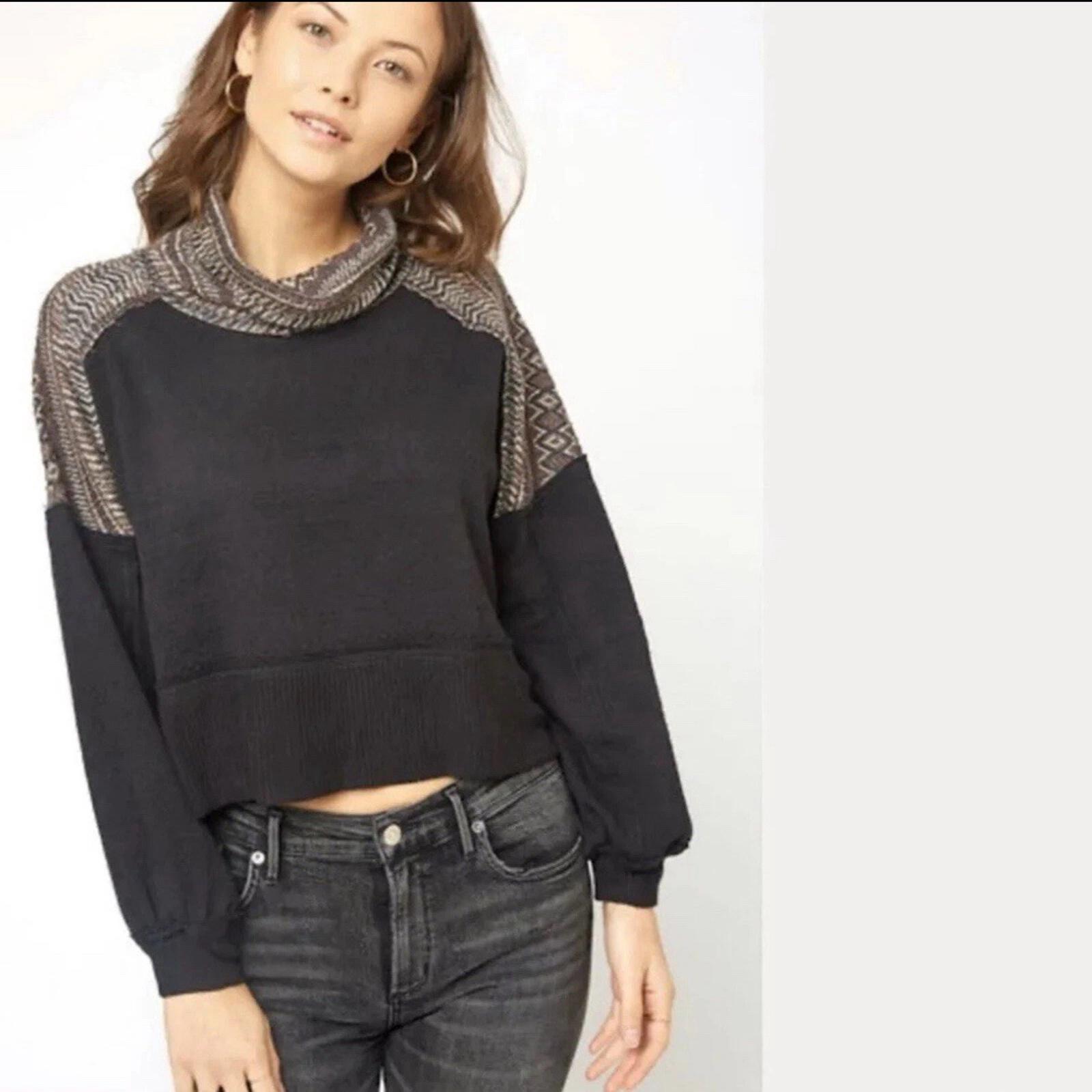 Free People boho At The Lodge cozy cowlneck Pullover Sweater Black size Xsmall