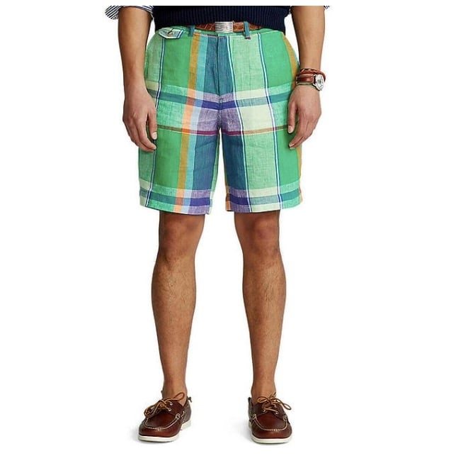 Polo Ralph Lauren Classic Fit Linen Madras 9 Inseam Shorts Size 33 NWT