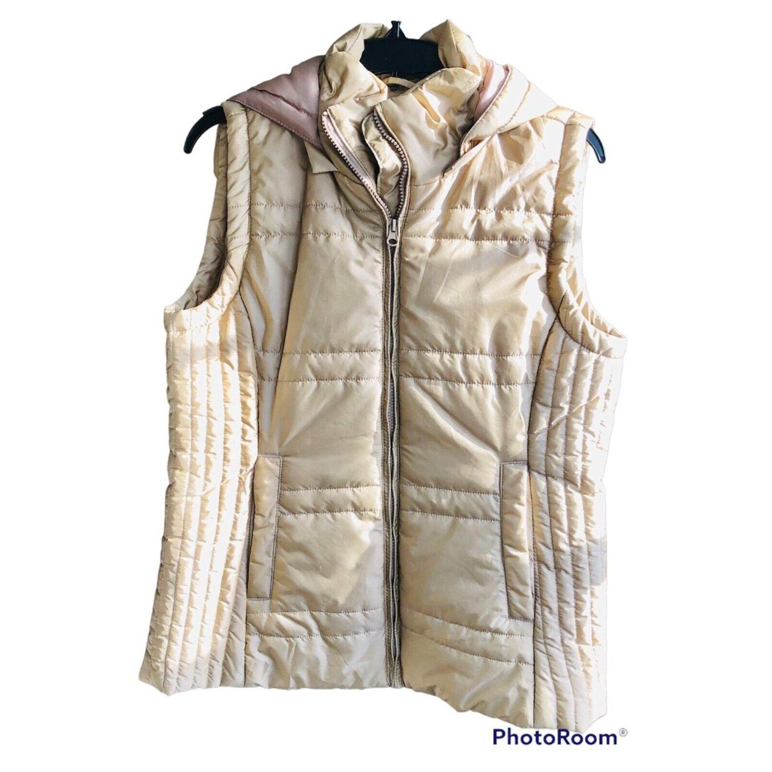 New York & Company Puffer Vest Woman MEDIUM gold Sleeveless Jacket Full Zip #