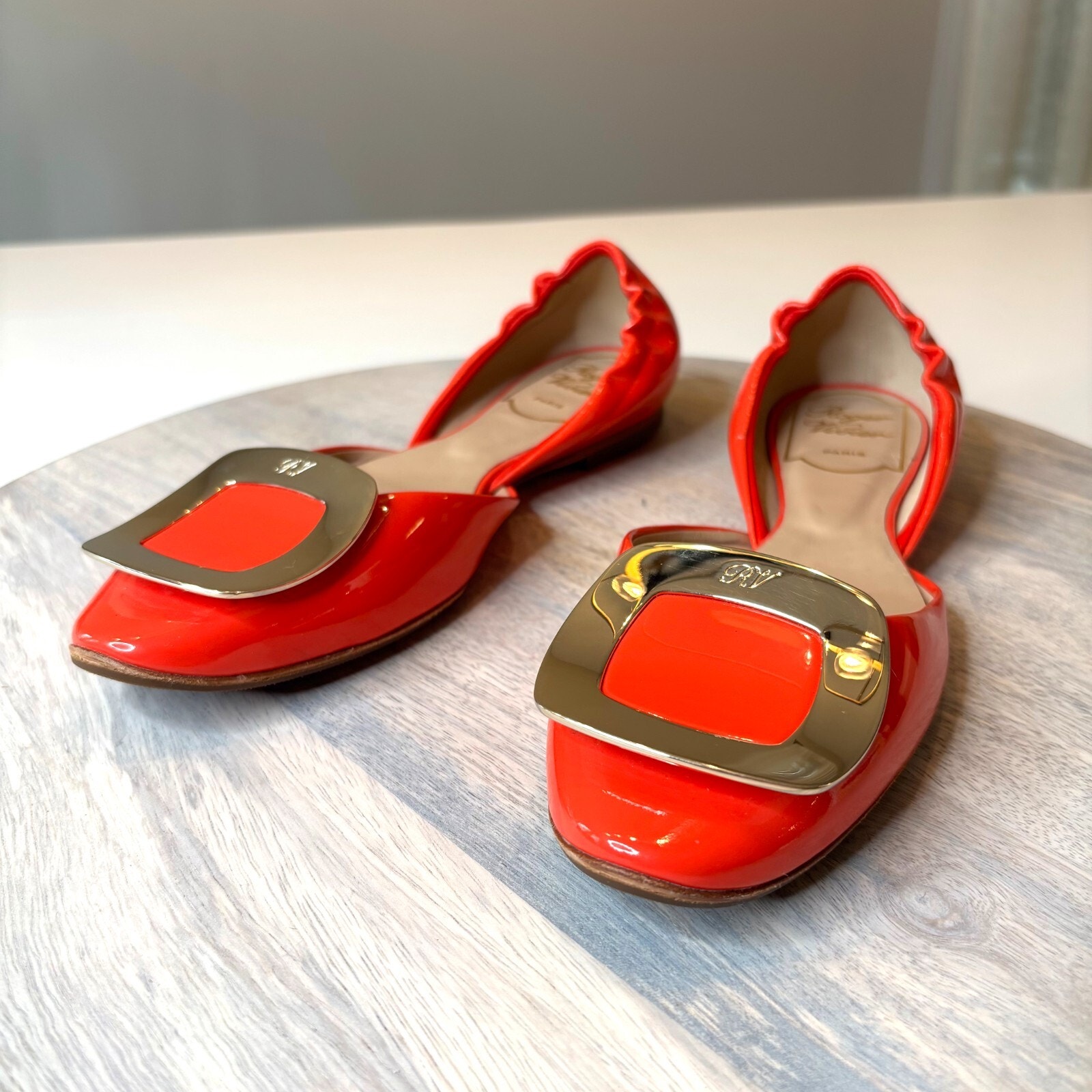 Authentic Roger Vivier Women's Red Orange Ballet Flats Made In Italy US Size 5