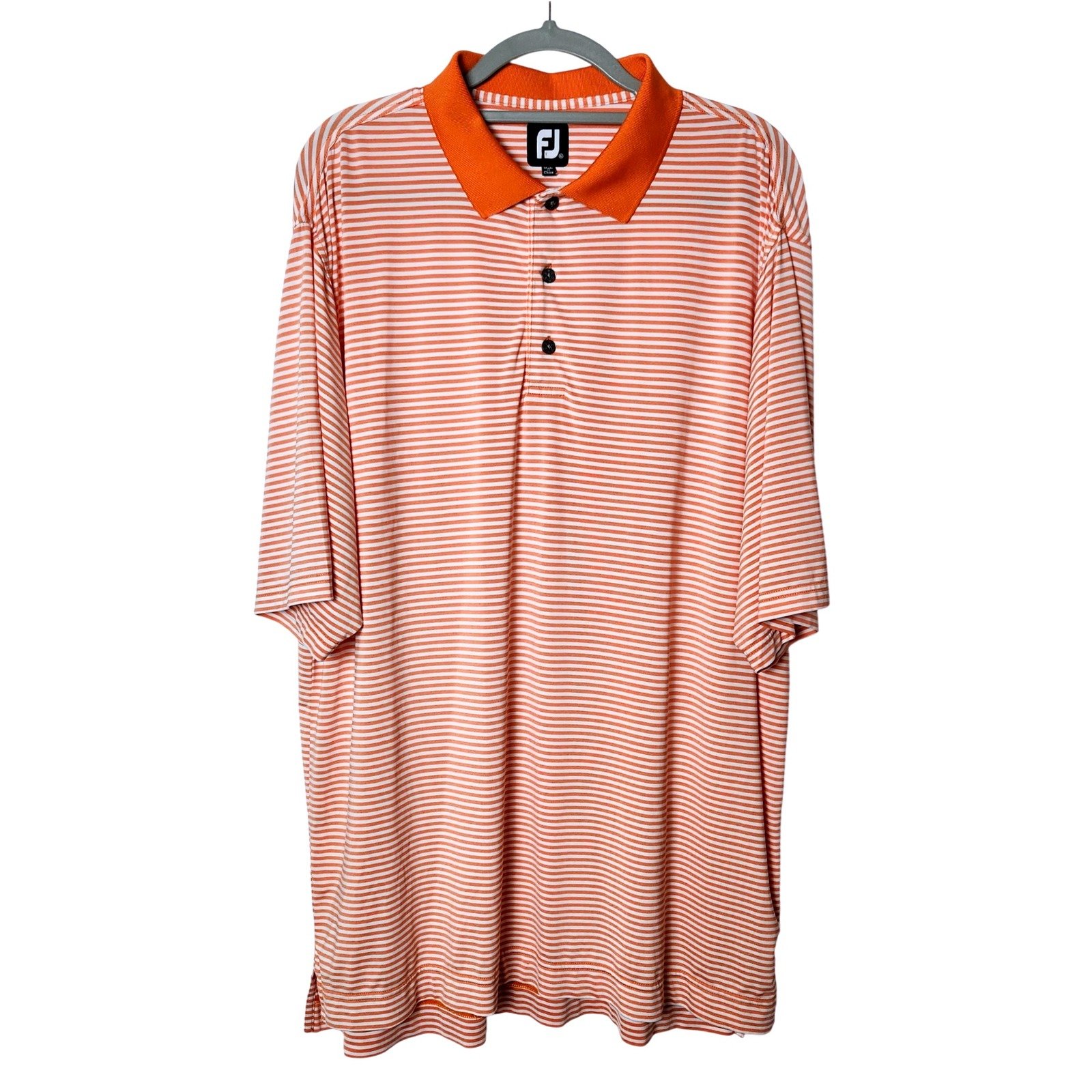 FOOTJOY BRIGHT ORANGE STRIPED GOLF POLO SHIRT MENS XL SHORT SLEEVE FJ LOGO