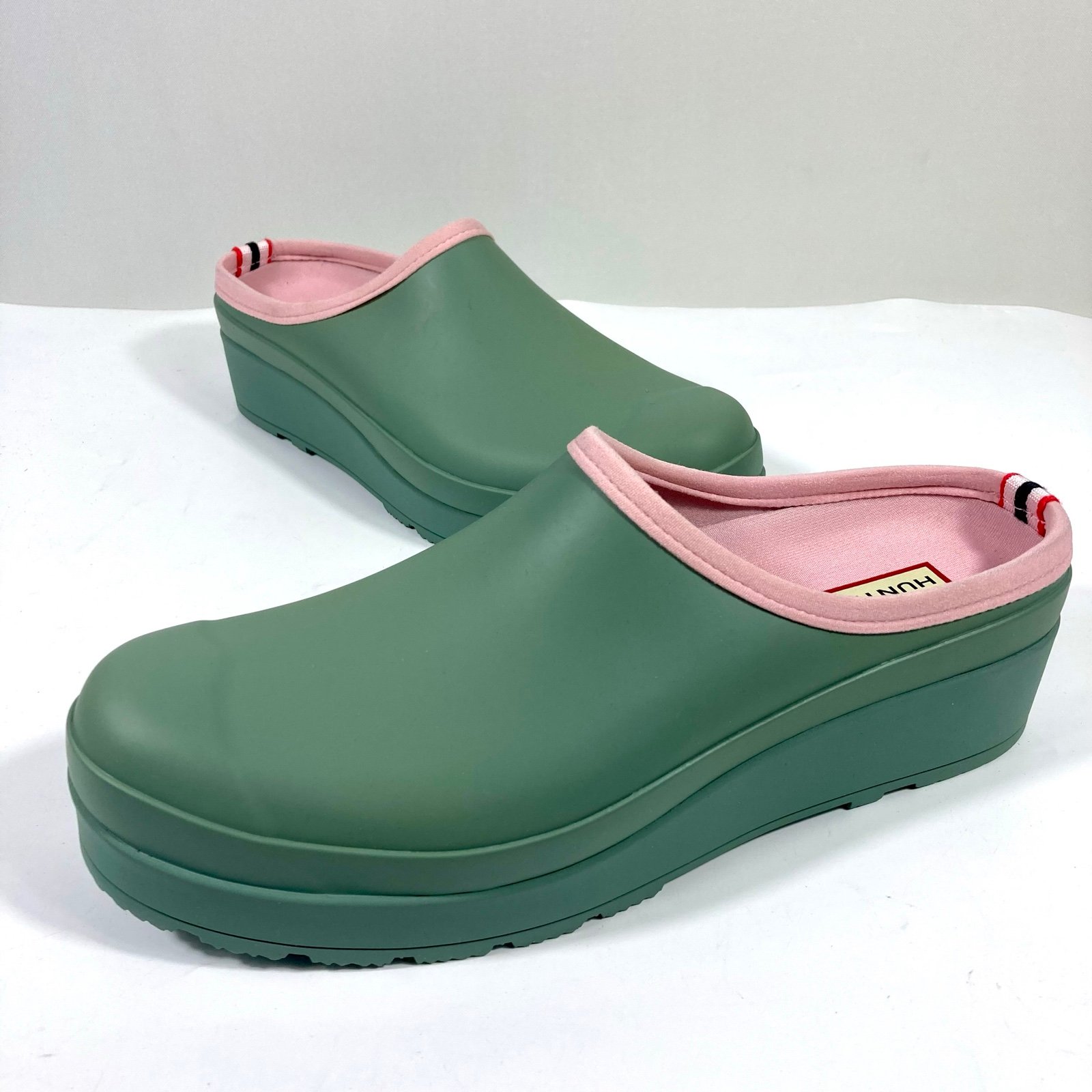 Hunter Original Play Clogs Sweet Gale Green Azalea Pink 11 US NEW