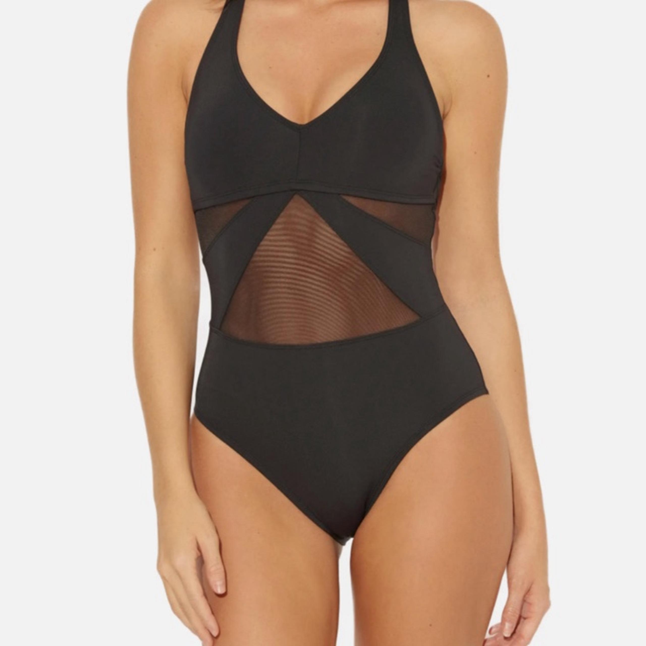 BLEU BY ROD BEATTIE Mio Mesh Inset Black One Piece Swimsuit Size 12