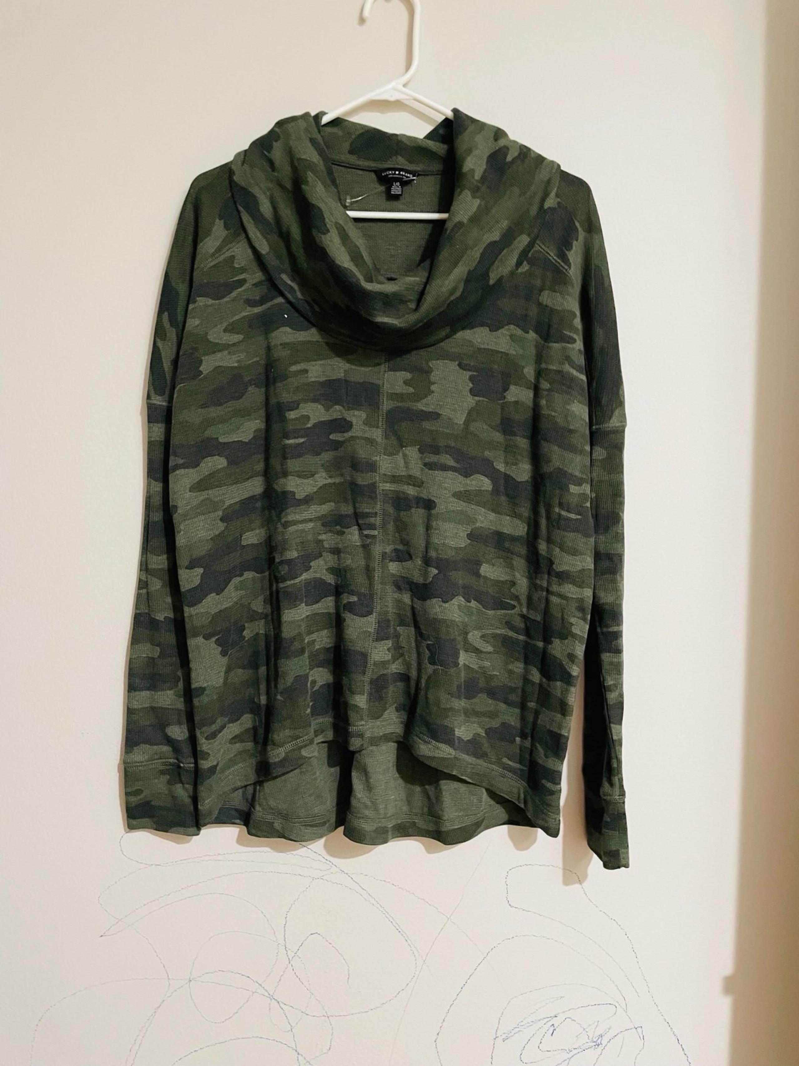 Cowl neck camo top