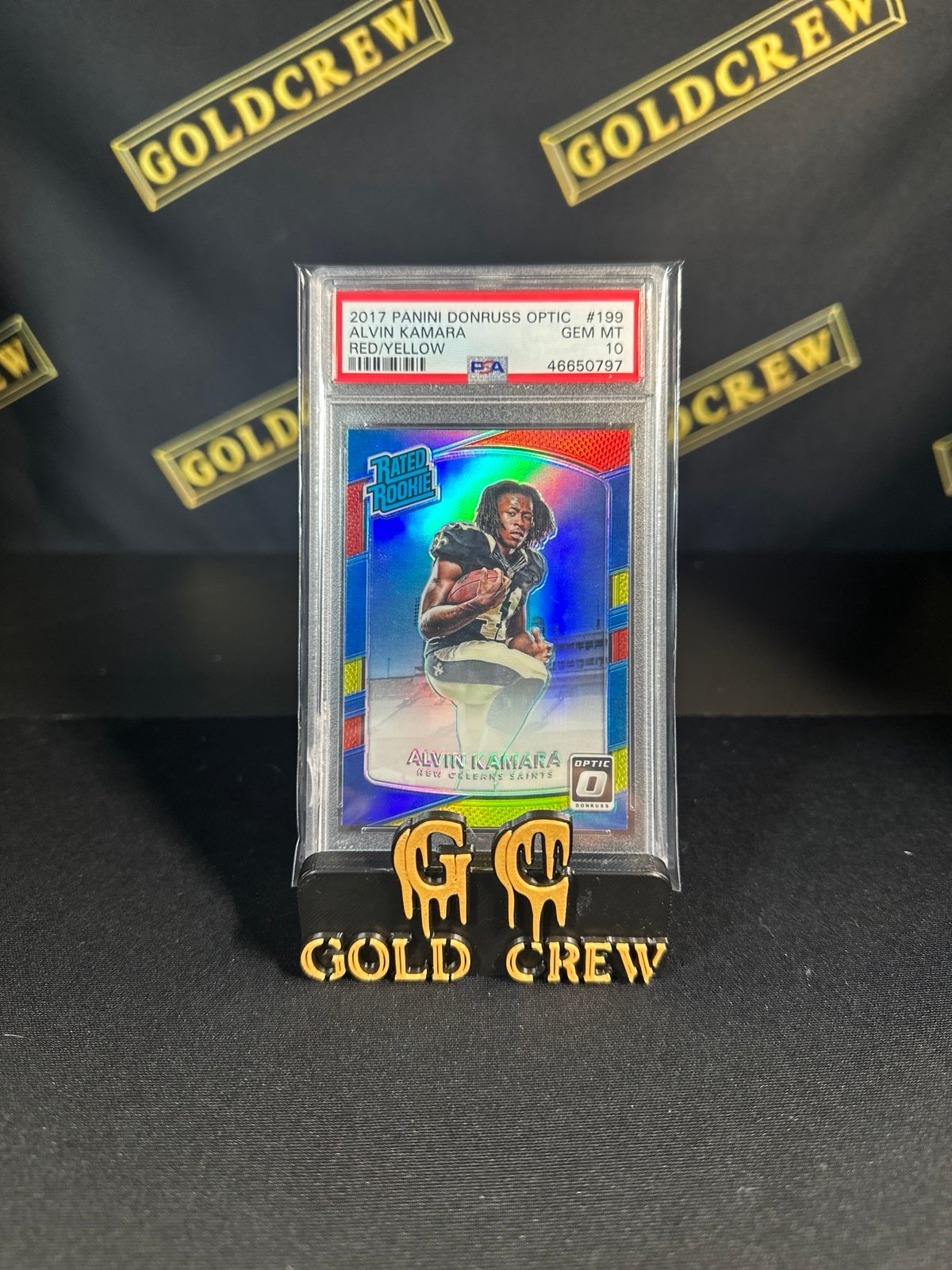 Alvin Kamara Optic Rated rookie Red Yellow PSA 10