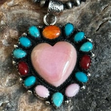 Pink Conch Turquoise Spiny Oyster Southwestern Sterling Silver Pendant