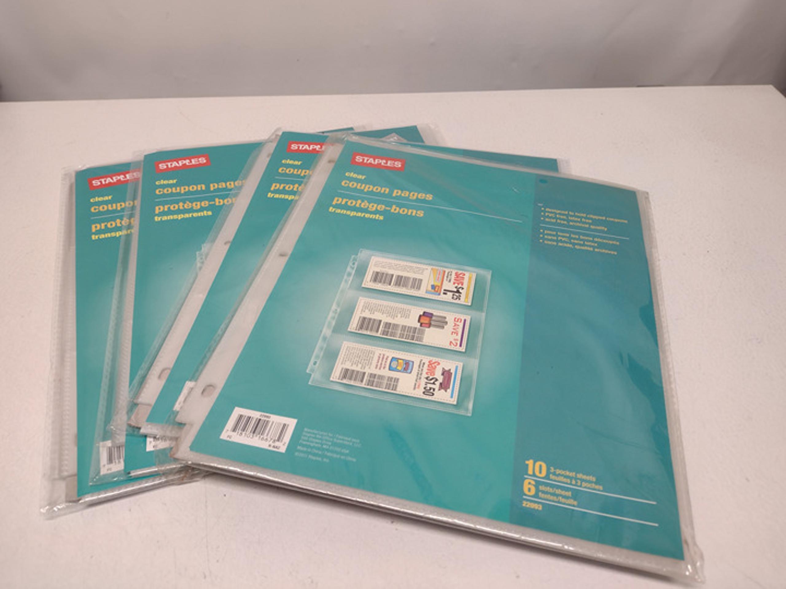 4 Sets of Staples Clear Plastic Coupon Pocket Pages, 40 Total