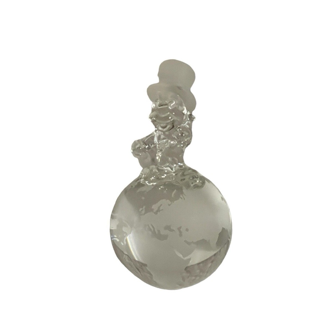 Vintage Walt Disney Jiminy Cricket Frosted Clear Crystal Globe Glass Figurine