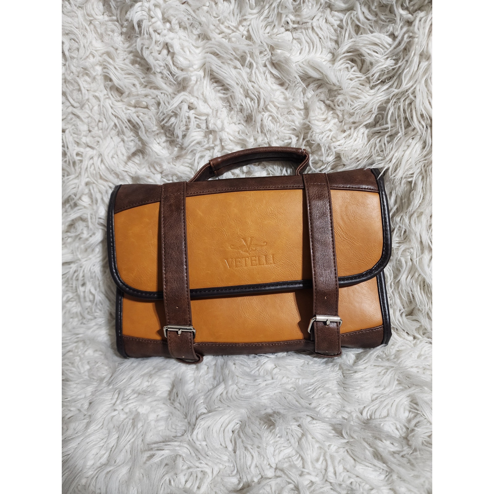 Vetelli Foldable Leather Travel Toiletry Bag for Men with 4 Pockets