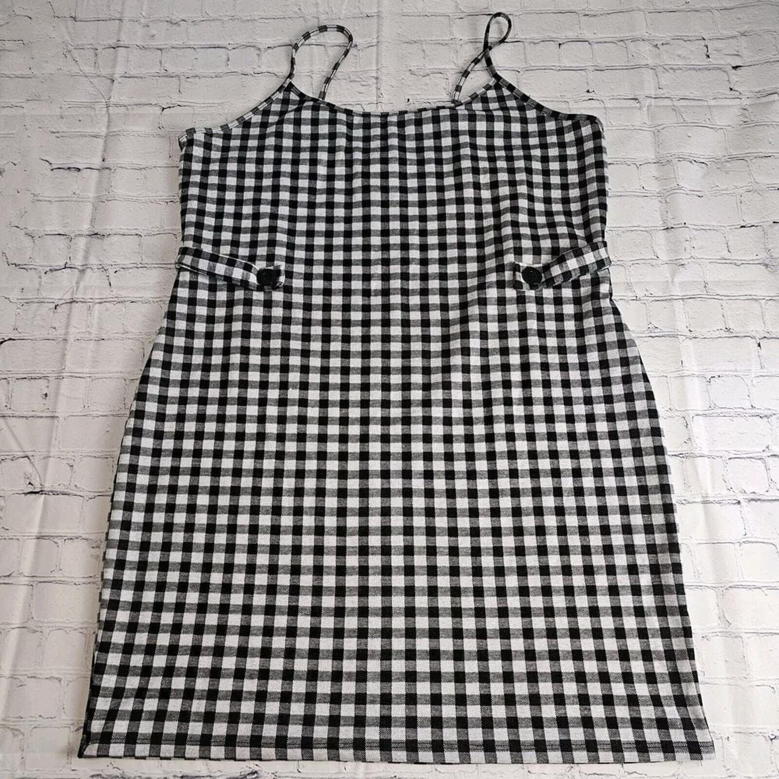 Rue + Plus 3X Plaid Dress Black White Short Spaghetti Straps Loose Juniors