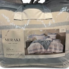 Meraki 8 Piece Blue and Gray Striped Queen Comforter Set
