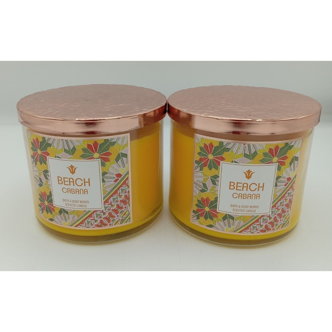 Lot Of 2 Bath & Body Works ~ Beach Cabana ~ 3 Wick Candles NEW!