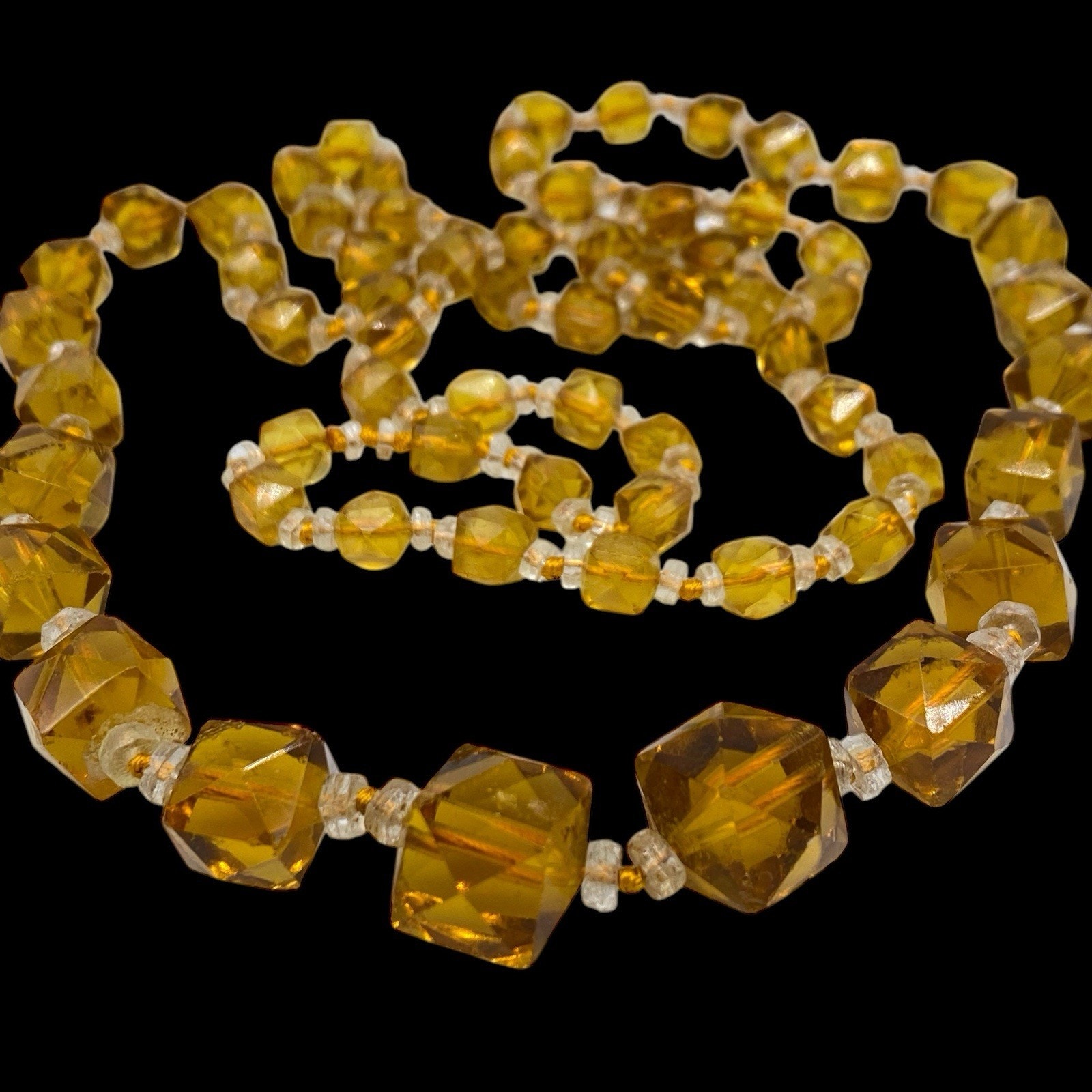 Vintage Gorgeous Amber Czech Glass Graduated Necklace 38 Long Jewelry