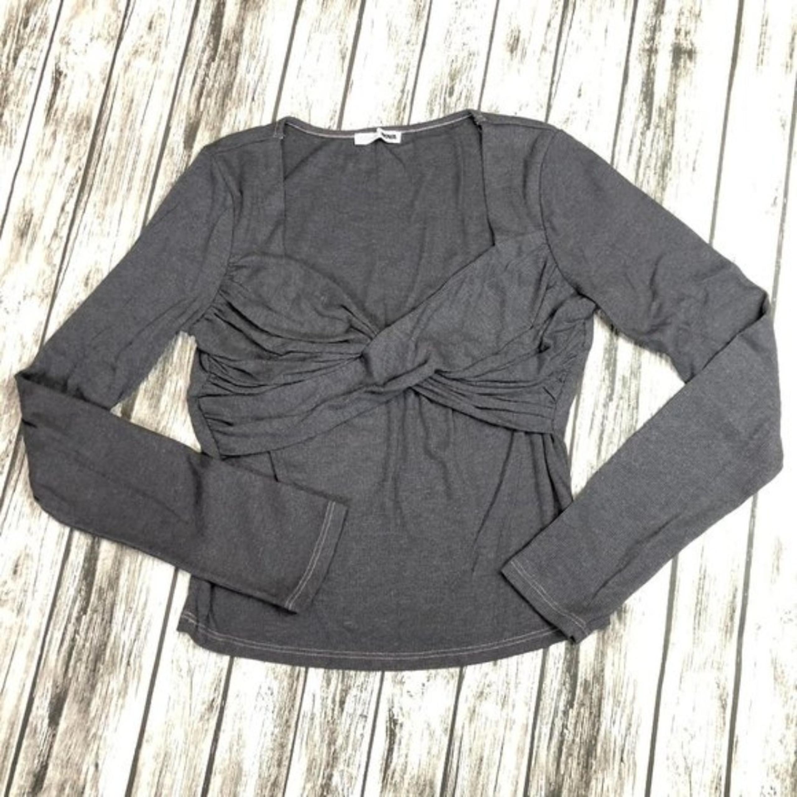 Fashion Nova CrissCross Bust Cropped Crop Top S SM Small Grey/Gray Long Sleeves