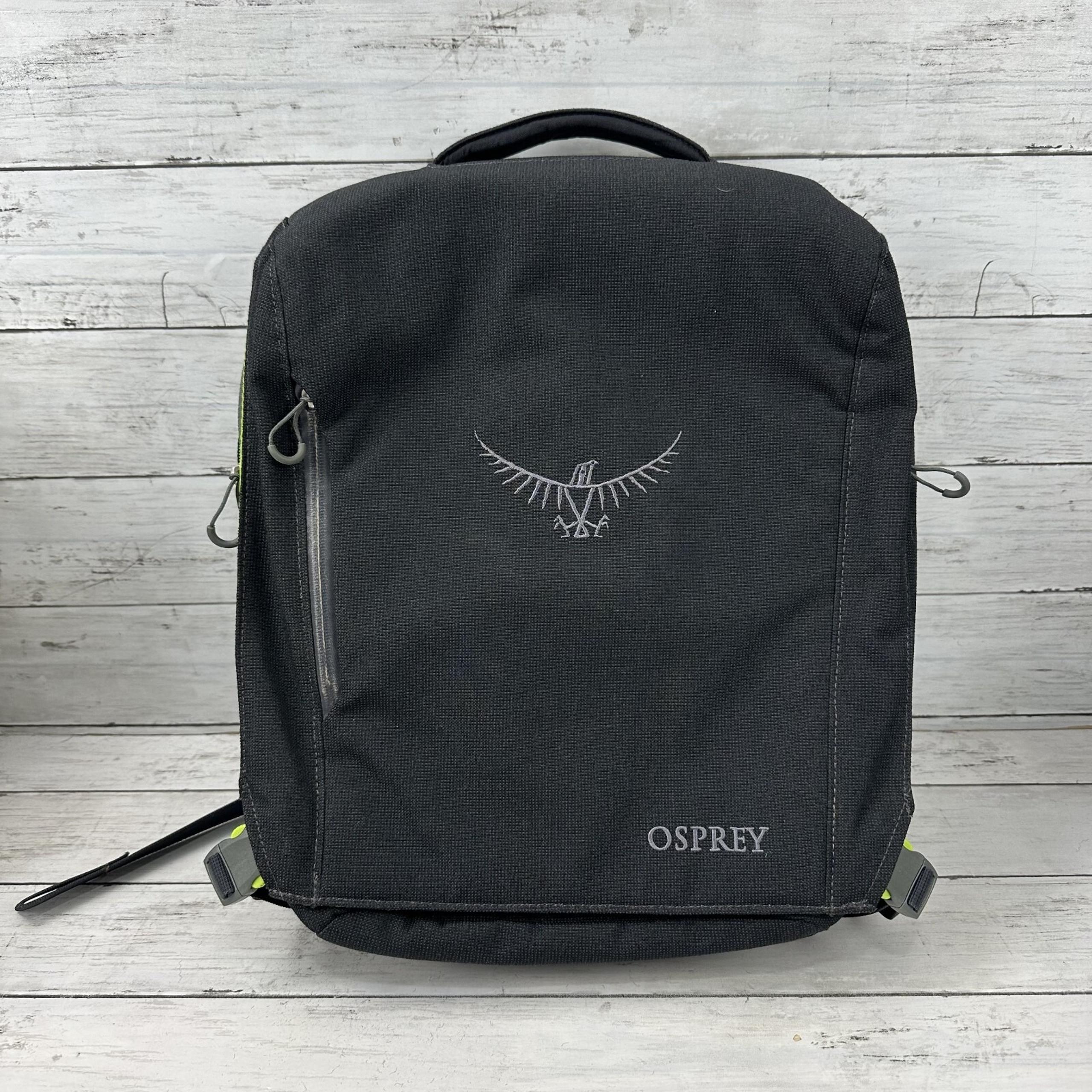 OSPREY Pixel Port Backpack Dark Gray w/ Green Lining Laptop Bag Embroidered Logo
