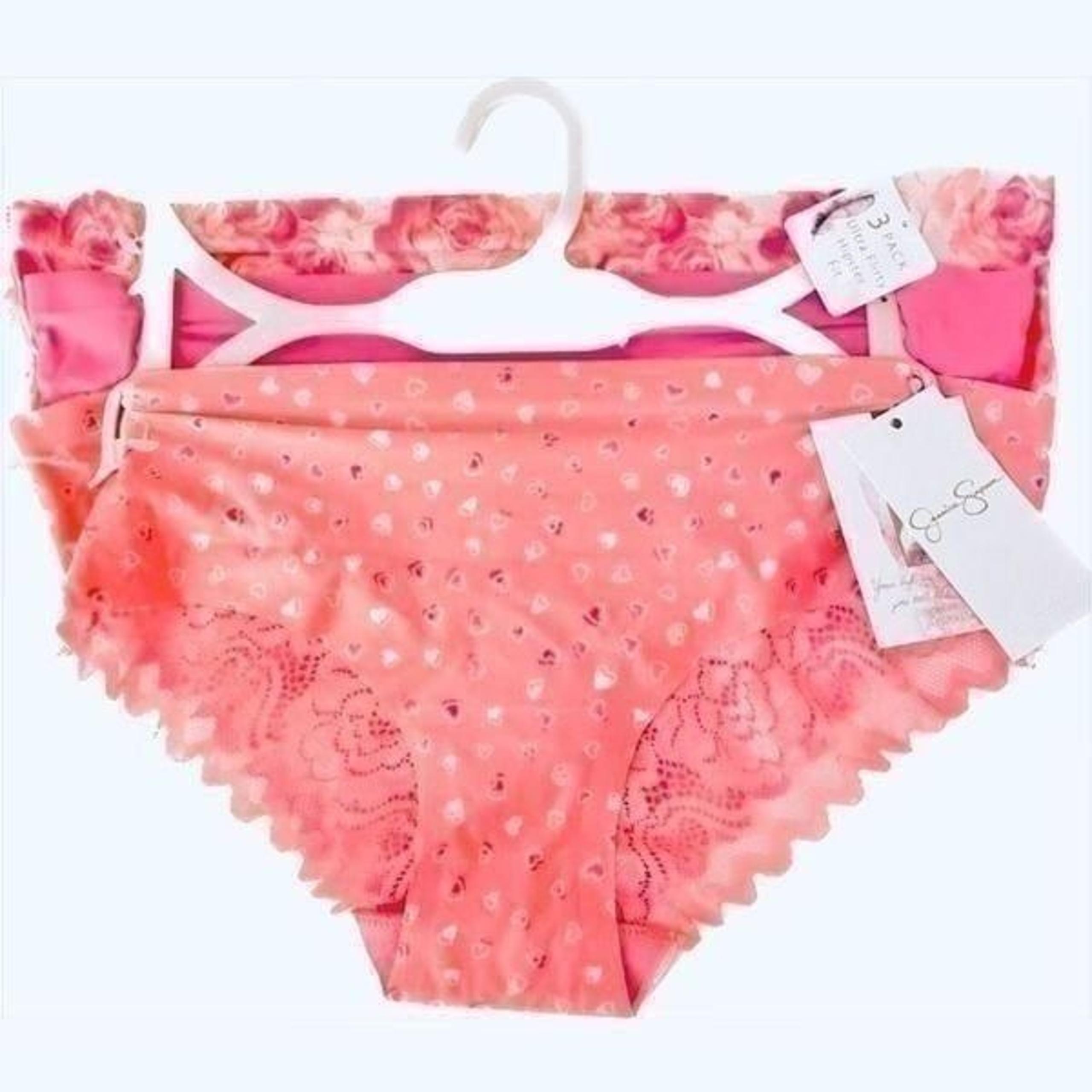 NWT Jessica Simpson M 3 Pack￼ Hearts Floral Solid Pink flirty hipster Pantie Set