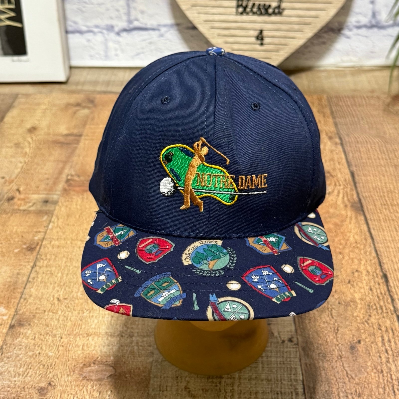 Notre Dame Golf Print Hat Cap Vintage One Size Pre owned good Condition